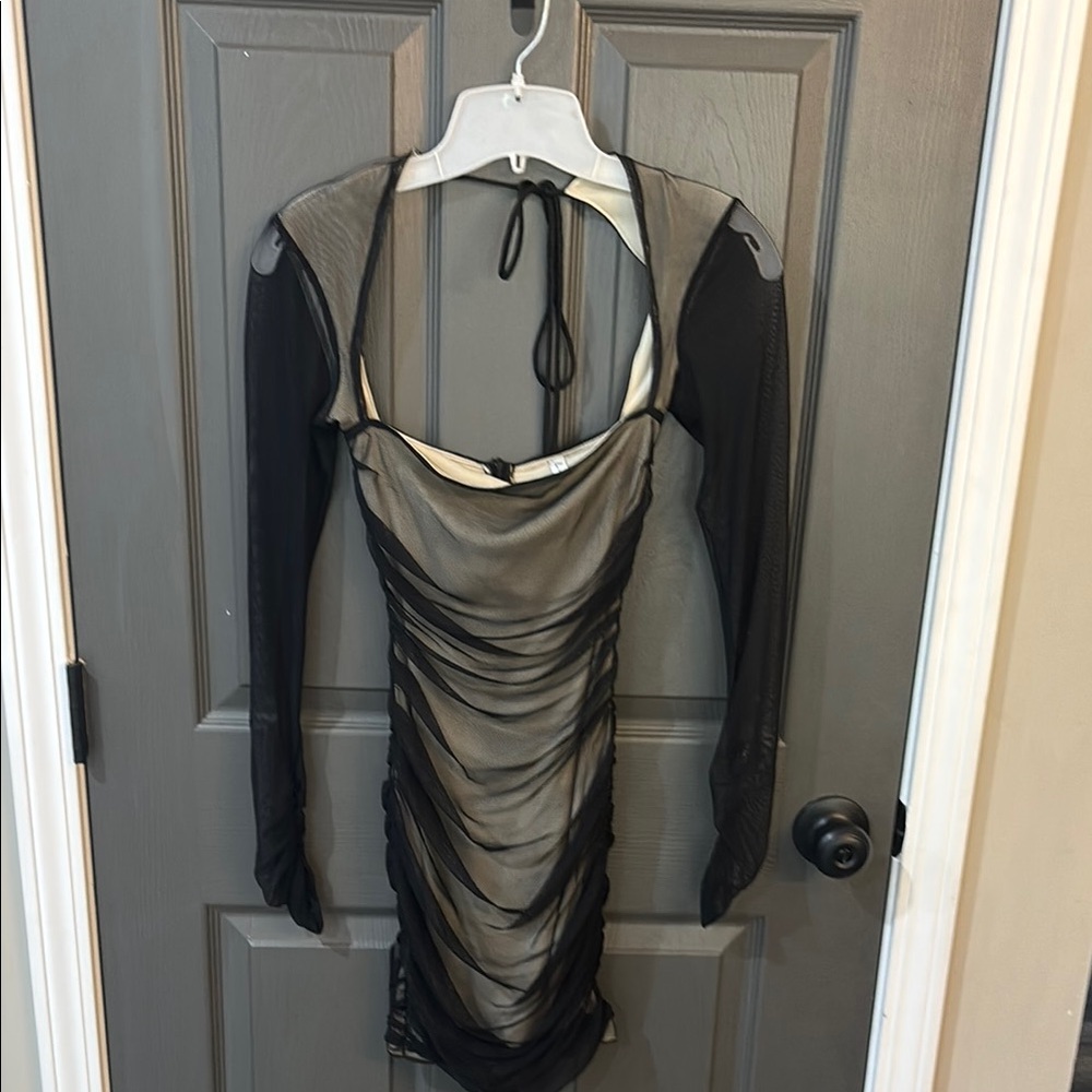 Lucy in the Sky Black and Tan Mesh Dress